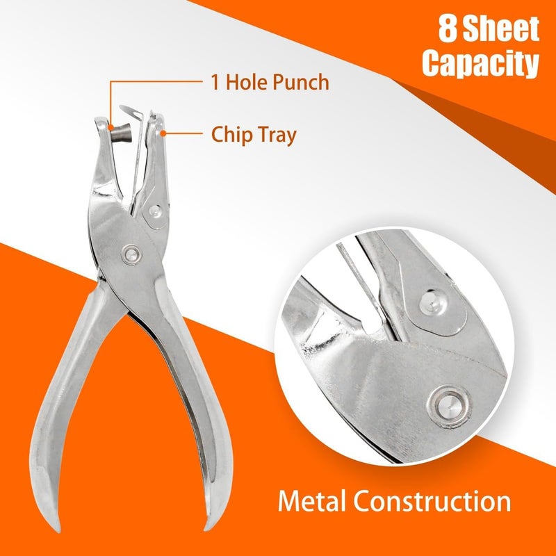 Ultimate Stationery Hole Puncher, 6 Pack, 8 Sheet Capacity Single Hole Punch, Silver Color, Paper Punch for Paper, 1 Hole Puncher Single - Image 2